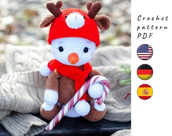 Snowman crochet pattern, Christmas plush toy (PDF pattern)