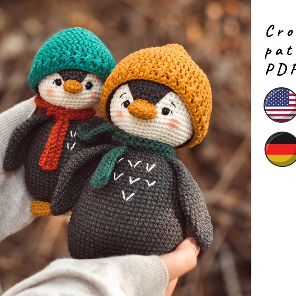 Penguin crochet patterns set. Amigurumi penguin. Crochet toy pattern. Christmas toy pattern. DIY Christmas toy.