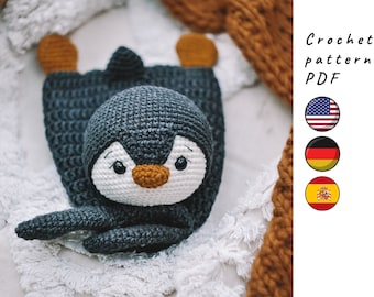 Penguin lovey blanket. The playful security blanket. Penguin crochet pattern. PDF crochet pattern in English, German, Spain.