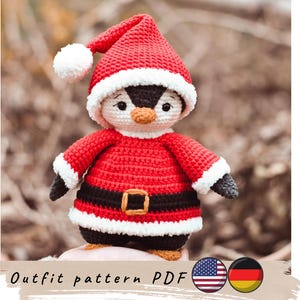 Santa&#39;s outfit for penguin crochet pattern. Christmas crochet pattern. DIY Christmas toy. Crochet outfit pattern.