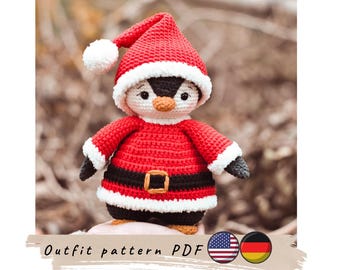 Santa's outfit for penguin crochet pattern. Christmas crochet pattern. DIY Christmas toy. Crochet outfit pattern.