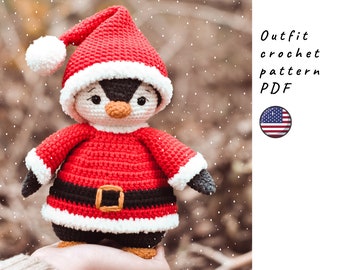 Santa's outfit for penguin crochet pattern. Christmas crochet pattern. DIY Christmas toy. Crochet outfit pattern.