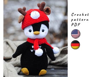 Penguin crochet pattern. Plush Christmas toy (PDF).
