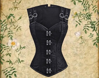 Vintage Corset, Black/Wine Red Corset, Women Overbust Corsets, Gothic Vest Corset, Waist Trainer Corset, Gothic Shapewear with Metal Buckles