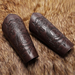 Vintage Carved Leather Bracers, Steampunk Bracers For Men/Women, Leather Armbands, Cosplay Accessories,Viking style wrist brace