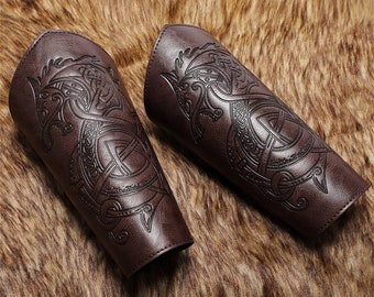 Vintage Carved Leather Bracers, Steampunk Bracers For Men/Women, Leather Armbands, Cosplay Accessories,Viking style wrist brace