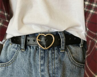 Heart Shaped Buckle Belt, 2.3 cm Width Belt, Fashion Belts for Women, Black Leather Belt with Buckle, Jeans Belt, Birthday Gifts for Friend