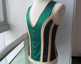 Black Green Mens Corset,Gentleman Lace Up Prom Vest Corset With Gold Bonings,Corset Top Sleeveless Corset Men Gift For Him