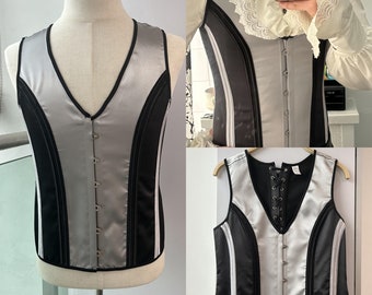 Gray Black Mens Corset,Gentleman Lace Up Prom Vest Corset With Bonings,Corset Top Sleeveless Corset Men Gift For Him,Wedding Vest