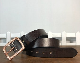 Handmade Genuine Leather Belt Men/Women,Long Belts With Gold Buckle for Men,Black/Brown/Coffee Leather Rivet Belt,Jeans/Overcoat Belt