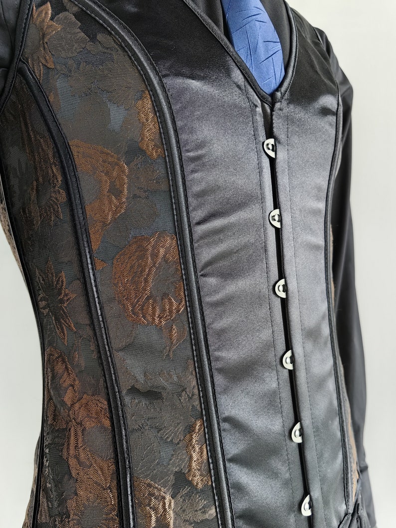 Cool Mens Corset,Retro Brown Jacquard Black Vest,Male Waist Corset Vest,Lace Up Corset Top Sleeveless Suit Corset Men,Gift For Him,Prom Vest image 3