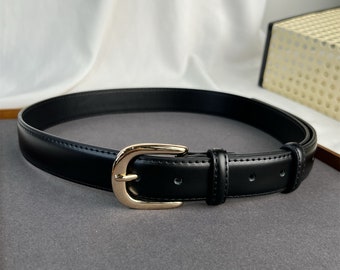 Minimalist Leather Belt With Gold Buckles,Vintage Belts,Black/White/Brown/Caramel/Coffee Belt,Jeans/Dress/business suit/overcoat Belt