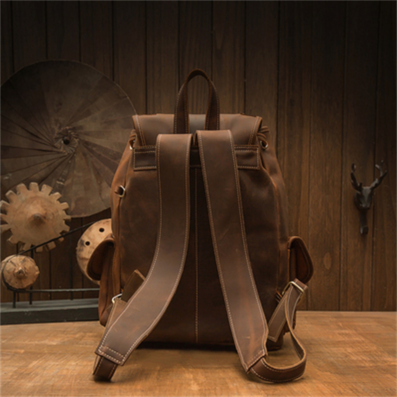 Vintage British Style Cowhide Backpack 16 Inches Laptop Etsy