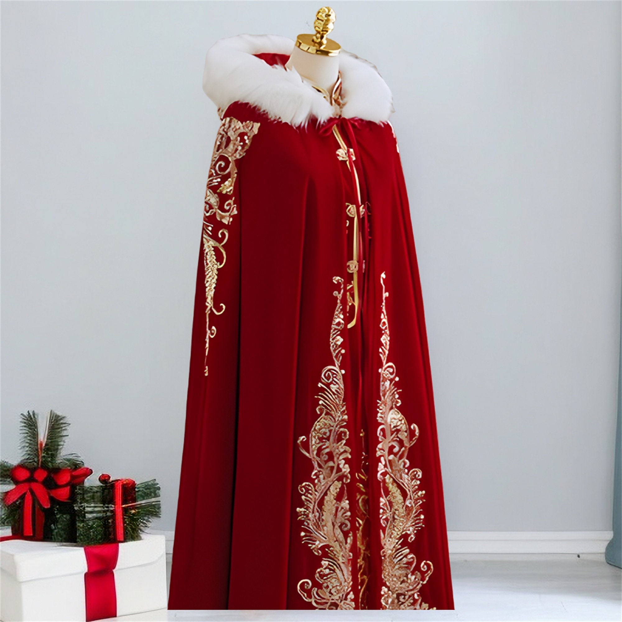 Women's 4Pc Plus Size Christmas Lingerie, Cape Sexy Mrs Claus Costume