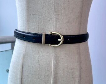 Fashion Belts for Women, Korean Belt, Jeans Belt, 1.9cm Width Belt,Black Leather Belt with Gold Buckle, Thin Belt for Dress, Minimalist Belt