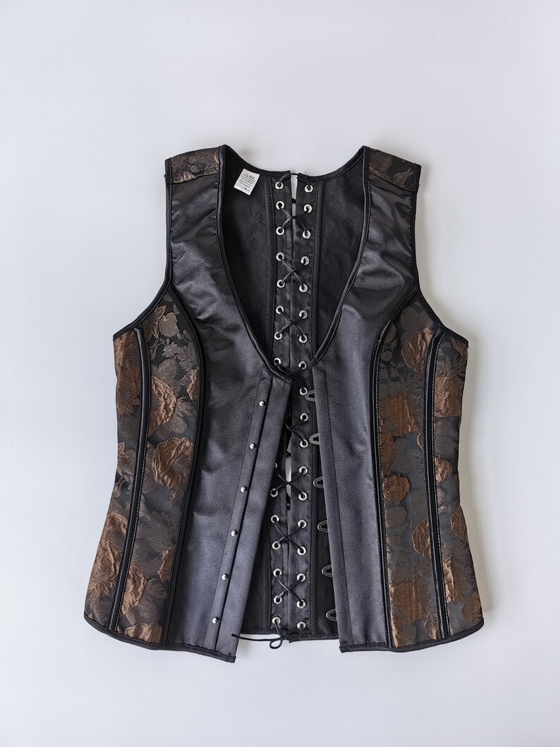 Cool Mens Corset,Retro Brown Jacquard Black Vest,Male Waist Corset Vest,Lace Up Corset Top Sleeveless Suit Corset Men,Gift For Him,Prom Vest image 7