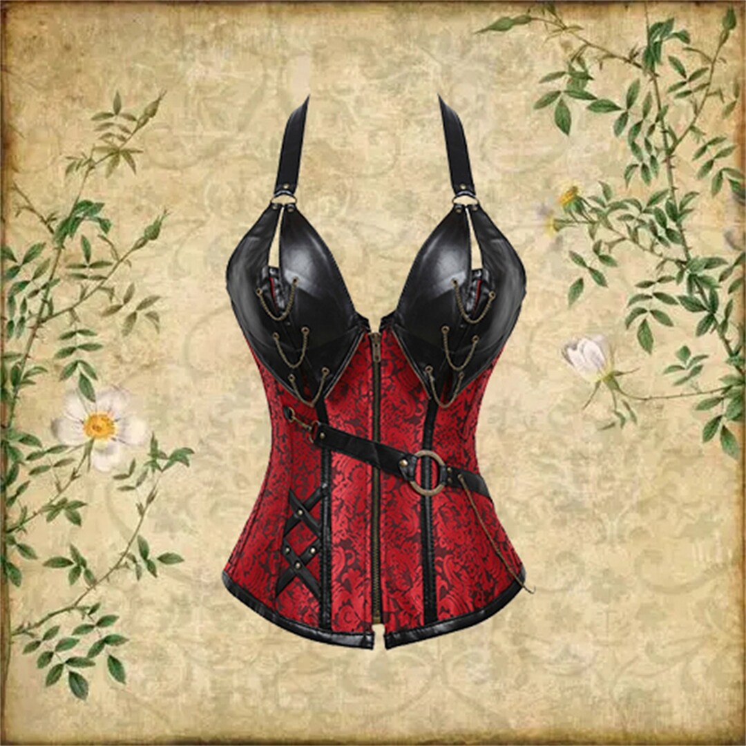 Steampunk Corset Overbust Steel Boned Corset Gothic Corset Sleeveless