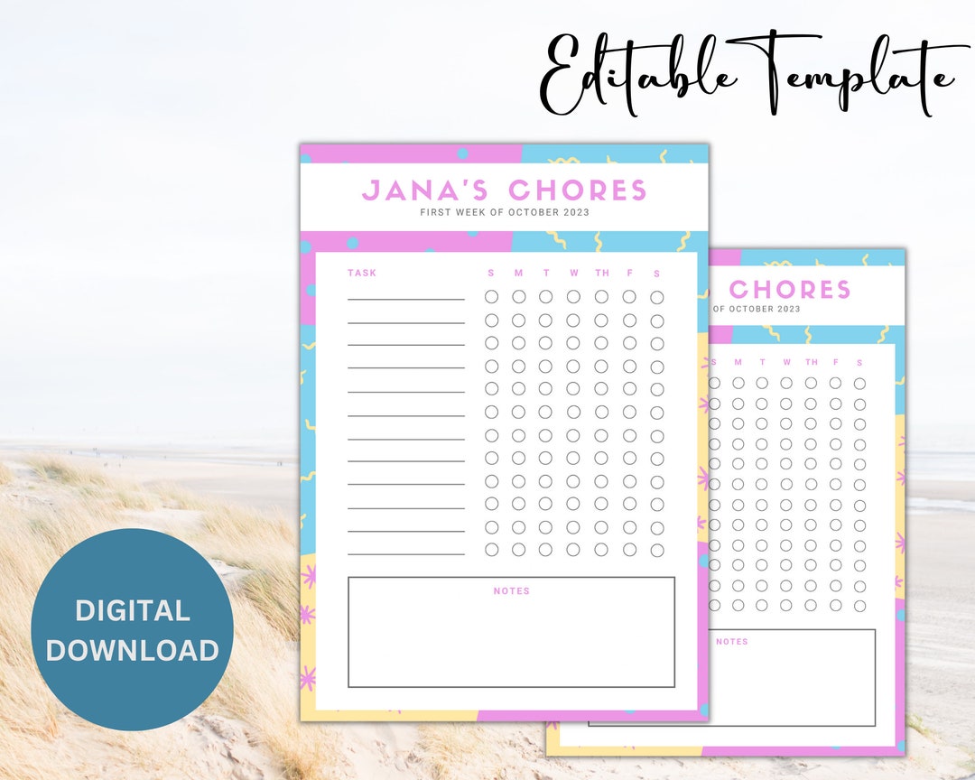 Pastel Funky Pattern Chore Chart Planner, Pastel Funky Pattern Chore ...