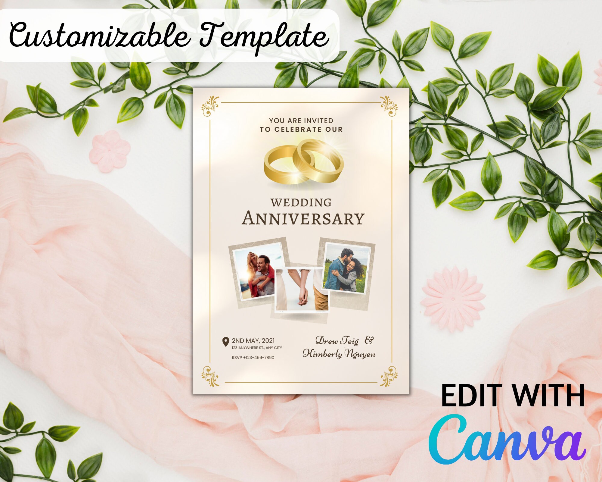 Happy Anniversary Card, Printable Romantic Anniversary Card ...