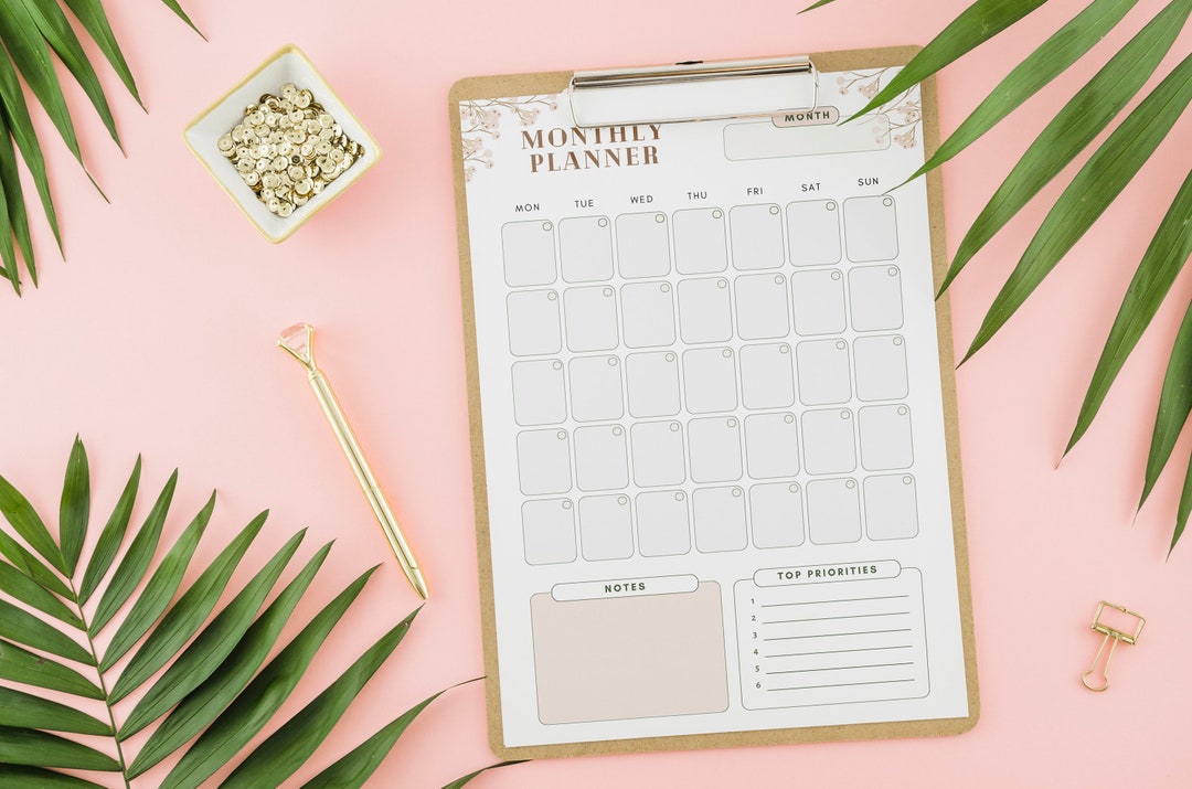 Monthly Planner Printable, Monthly Agenda, Monday &amp; Sunday Start ...