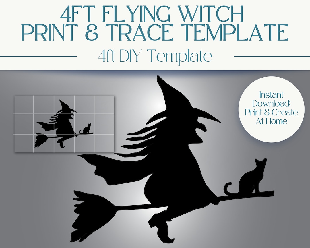 4ft Flying Witch on a Broom Halloween Decoration | Printable Template ...