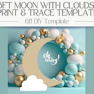 6ft Over the Moon and Clouds Template Backdrop Decorations with Stand | Birthday Party | Baby Shower Decorations | DIY Party Decor