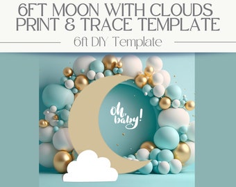 6ft Over the Moon and Clouds Template Backdrop Decorations with Stand | Birthday Party | Baby Shower Decorations | DIY Party Decor