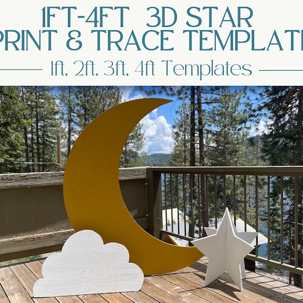 1ft, 2ft, 3ft, 4ft 3D Star Template for Backdrop Decorations | Shoot for the Stars Birthday Party | Baby Shower Decorations | DIY