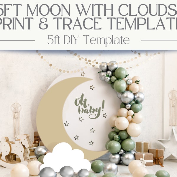 5ft Over the Moon and Clouds Template Backdrop Decorations| Birthday Party | DIY Baby Shower Decorations | Balloon Mosaics