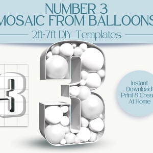 Number 3 Mosaic With Balloons | 2ft, 3ft, 4ft, 5ft, 6ft, 7ft Marquee Numbers | Birthday Party Décor With Instructions