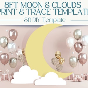 8ft Over the Moon Clouds Template Backdrop Decorations with Stand | Birthday Party | DIY Baby Shower Decorations | Balloon Mosaics