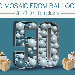 Zahl 50 Mosaik Mit Luftballons | 2ft, 3ft, 4ft, 1,5m, 6ft, 2ft Marquee Zahlen | 50 Jahre Geburtstag & 50 Jahre Jubiläum Partydeko
