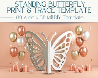 5ft Tall 8ft Wide Butterfly Wood Template: Print & Trace Stencil PDF for Wood Silhouette | Spring Decor | Birthday Decor