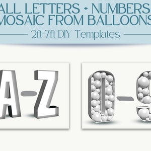 All Letters & All Numbers Mosaic with Balloons | 2ft, 3ft, 4ft, 5ft, 6ft, 7ft Marquee Numbers | Birthday Party Décor with Instructions