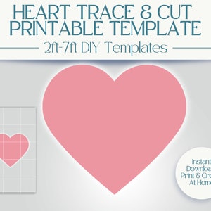 2ft, 3ft, 4ft, 5ft, 6ft, 7ft Heart Trace & Print Plantilla: Plantilla imprimible PDF para iluminación de madera / decoración de bodas y San Valentín