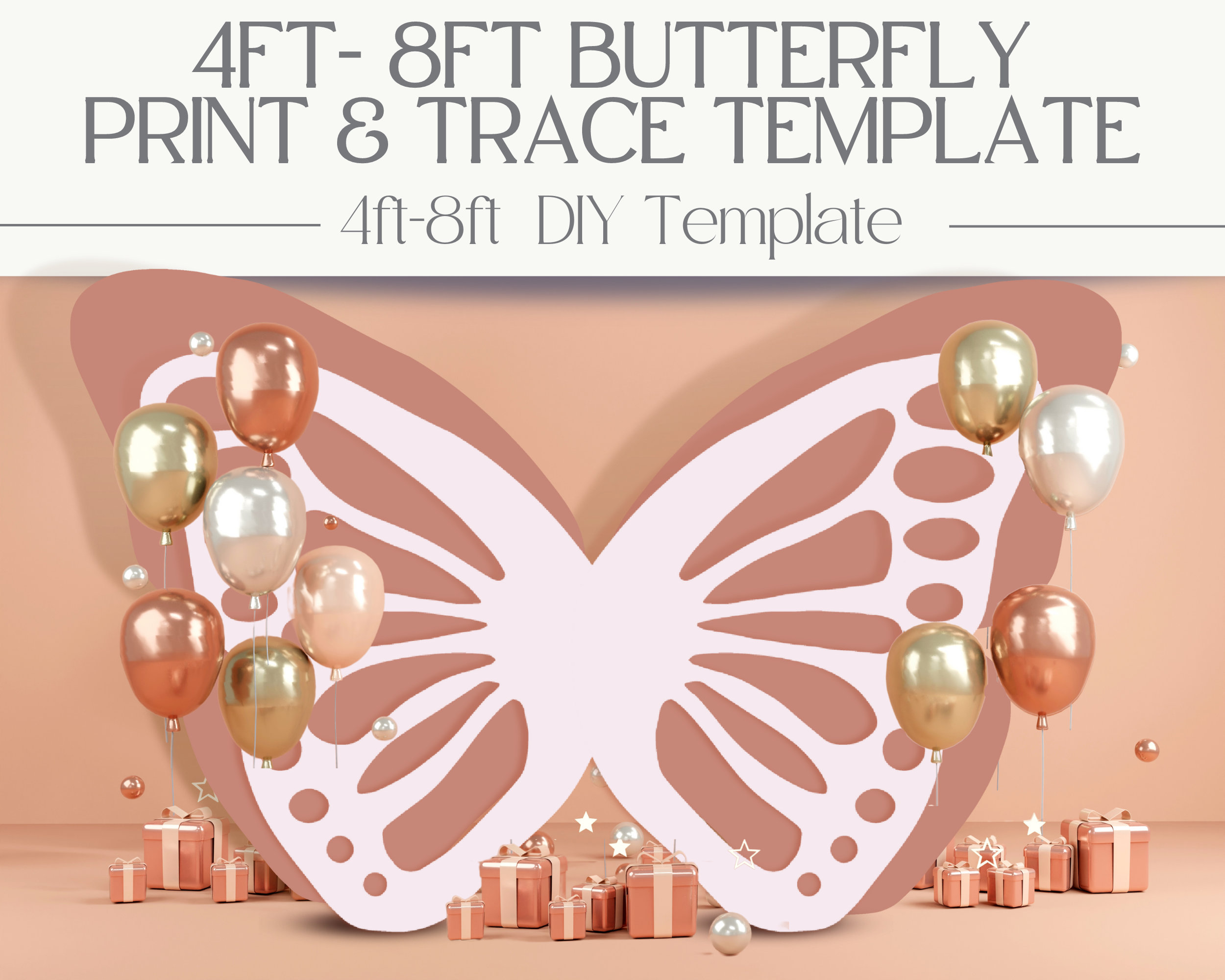 4ft, 5ft, 6ft, 7ft, 8ft Tall Butterfly Wood Template: Print & Trace Stencil PDF for Silhouette Cutout | Spring Decor | Birthday Decor