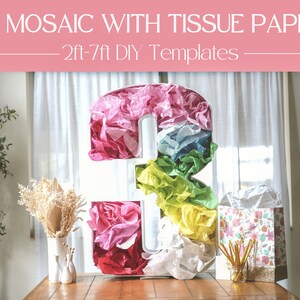 Number 3 Mosaic With Tissue Paper or  Balloons | 2ft, 3ft, 4ft, 5ft, 6ft, 7ft Marquee Numbers | Birthday Party Décor With Instructions