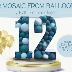 Number 12 Mosaic With Balloons | 2ft, 3ft, 4ft, 5ft, 6ft, 7ft Marquee Numbers | Birthday Party Décor With Instructions