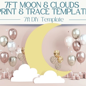 7ft Over The Moon and Clouds Template Backdrop Decorations| Birthday Party | Baby Shower Decorations | DIY Party Decor