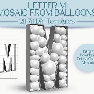 Letter M Mosaic With Balloons | 2ft, 3ft, 4ft, 5ft, 6ft, 7ft Marquee Numbers | Birthday Party Décor With Instructions