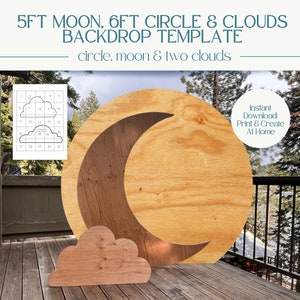 Décorations de toile de fond de modèle Lune sur la lune de 1,80 m, cercle de 1,8 m et nuages | Fête d&#39;anniversaire | Décorations pour baby shower | Bricolage