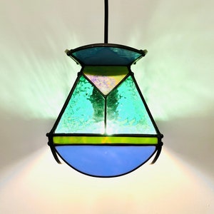 Mini Hanging Arianna Lamp_Art Deco Vintage Stained Glass Light (Green Blue) 100% Handmade