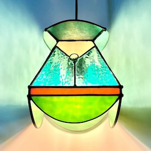 Small Hanging Arianna Lamp_Art Deco Vintage Stained Glass Light (Green Mauve) 100% Handmade