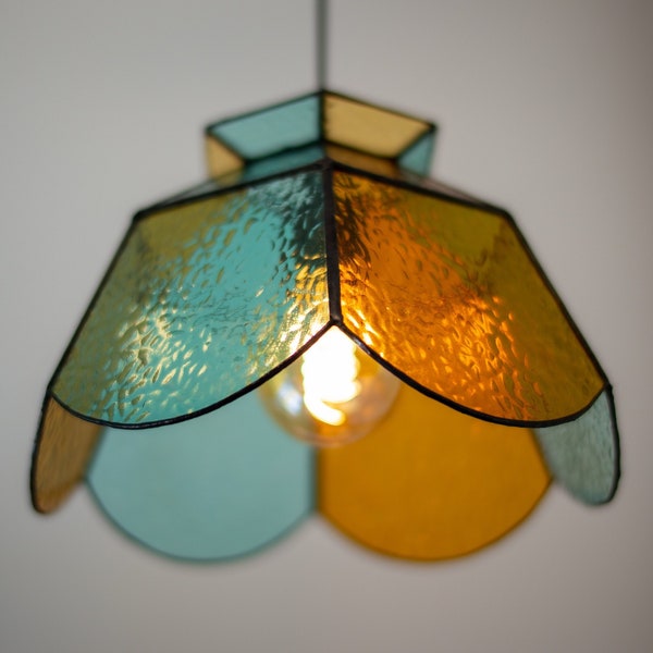 12" Vintage Tiffany Style Stained Glass Hanging Light Lantern/ Stained Glass Pendant Light - 100% Handmade + Free Shipping