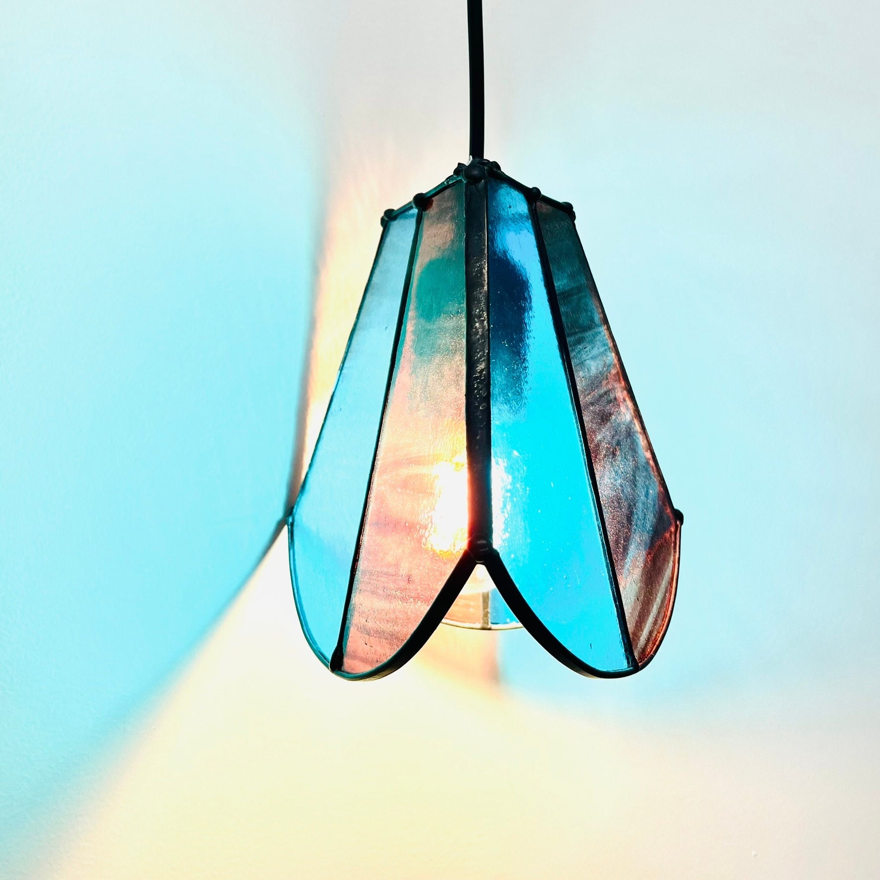 Small Hanging Trinity Lamp_Art Deco Vintage Stained Glass Light - 100% Handmade