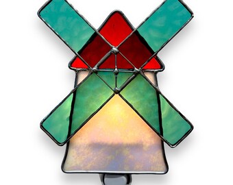 Windmill Stained Glass Nightlight/ Premium Handmade Windmill Night Light - Free Shipping
