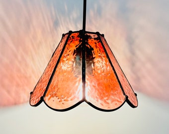Small Hanging Rose Lamp_Art Deco Vintage Stained Glass Light - 100% Handmade