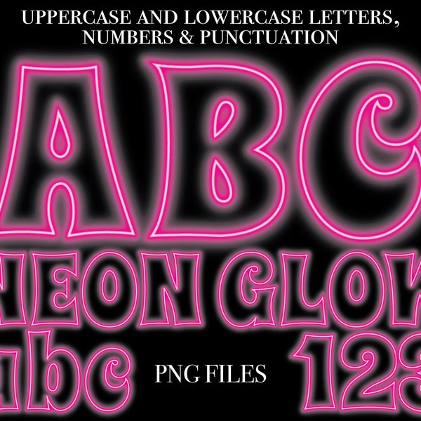 Pink Neon Lights Lettering, Pink Glowing Lights Alphabet Letters, PNG Letters, Transparent Background Letters, Neon Pink Glowing Alphas