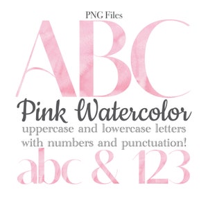 Pink Watercolor Alphabet Letters and Numbers, Wedding Lettering, Watercolor Art, Watercolor Monogram Sublimation, Stationery, Table Numbers