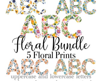 Floral Alphabet Bundle, Letters and Numbers, Floral Alpha Bundle, Flower Letters for Sublimation, Colorful Floral, Floral Letters PNG, Girly